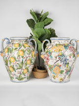 Large pair of hand-painted ceramic pots