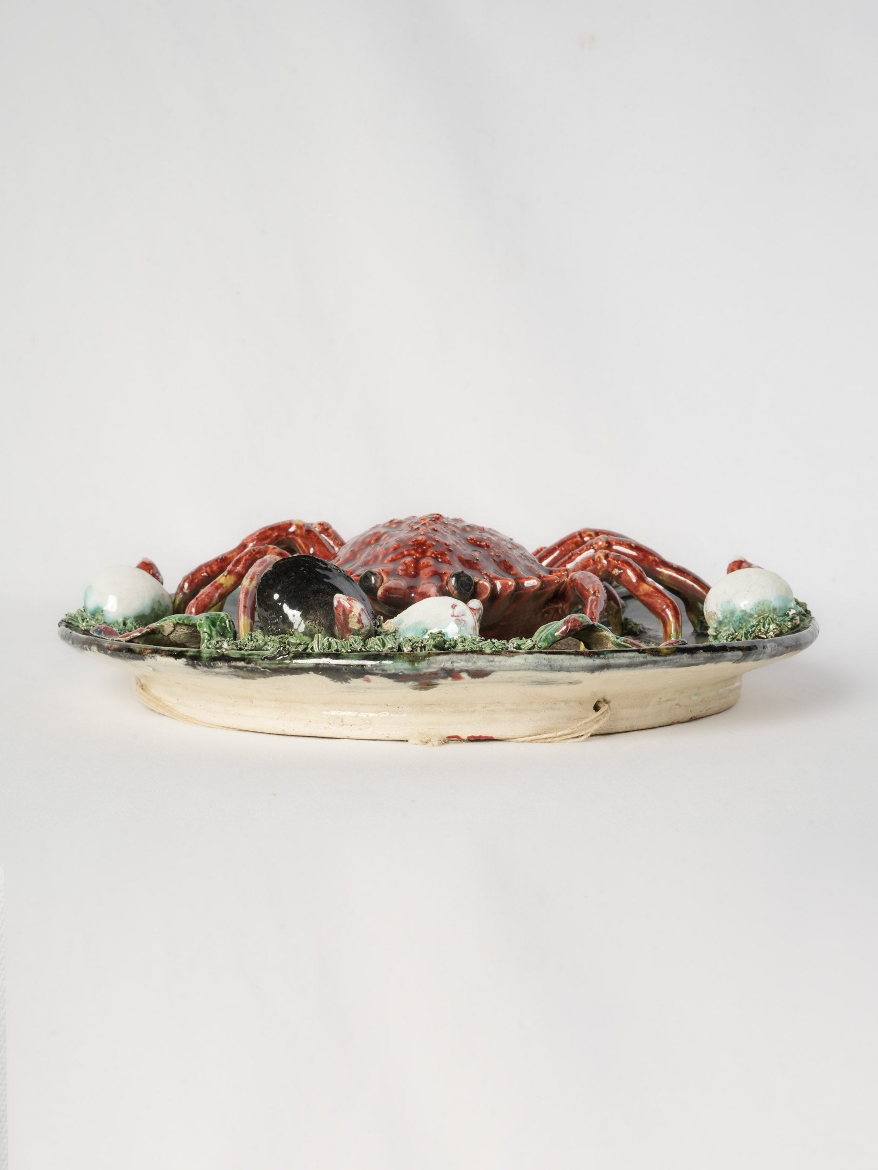 Portuguese Majolica Wall Charger w/ Crab and Shell Motif - 12½"