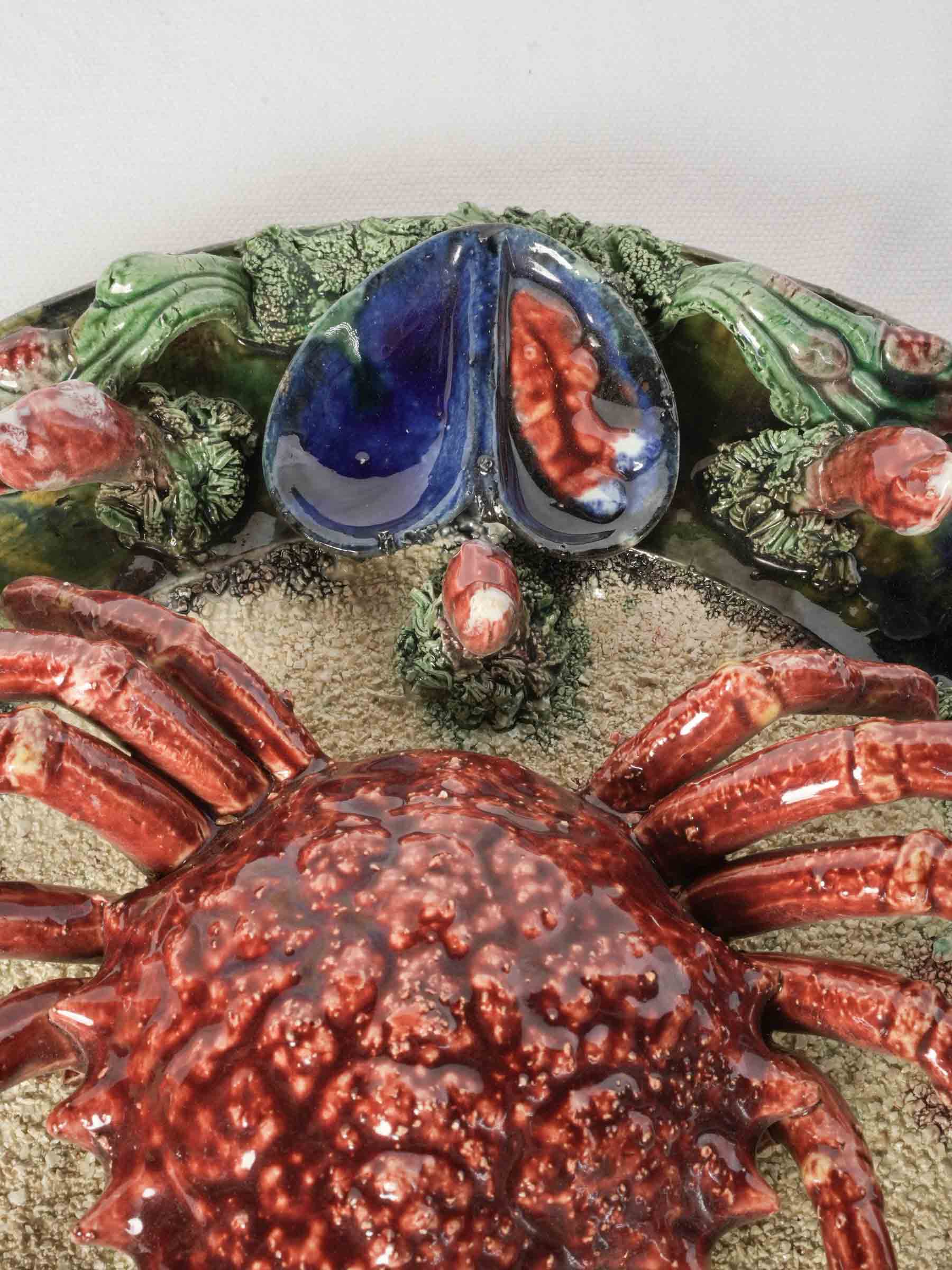 Portuguese Majolica Wall Charger w/ Crab and Shell Motif - 12½"