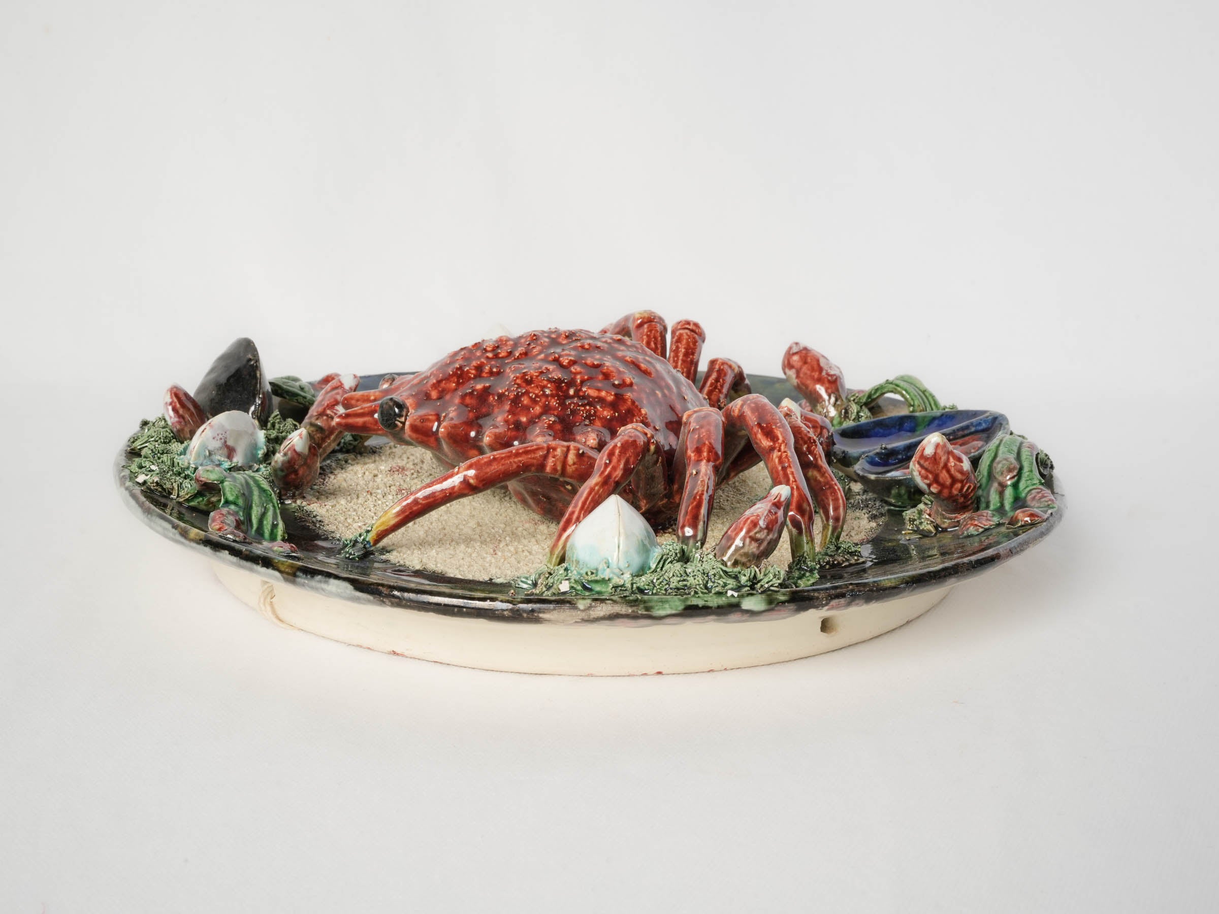 Portuguese Majolica Wall Charger w/ Crab and Shell Motif - 12½"