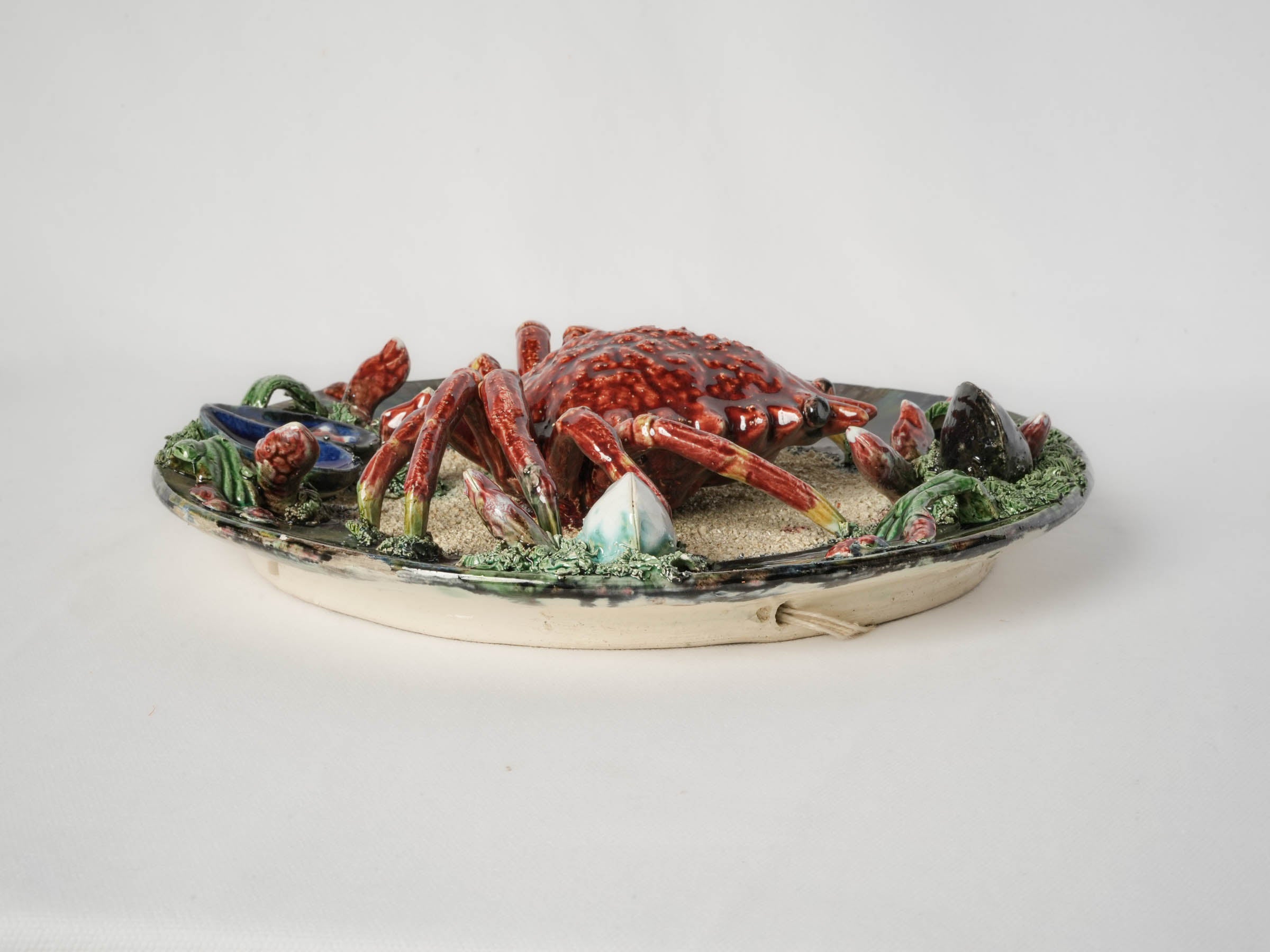 Portuguese Majolica Wall Charger w/ Crab and Shell Motif - 12½"