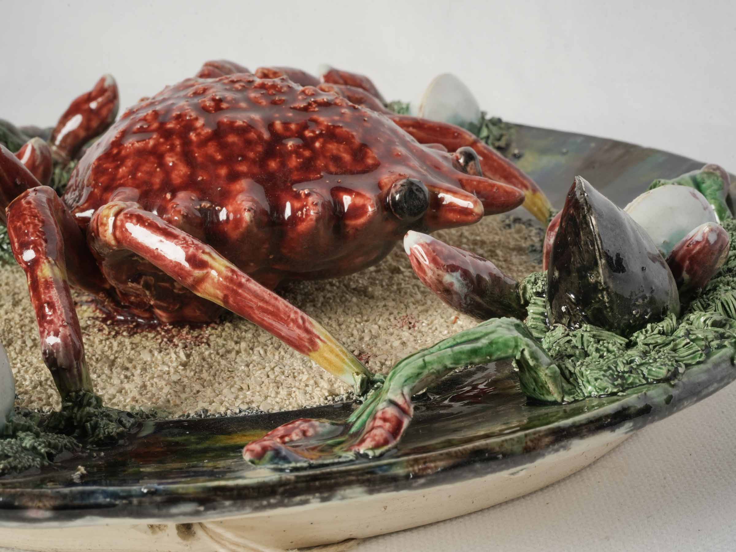 Portuguese Majolica Wall Charger w/ Crab and Shell Motif - 12½"