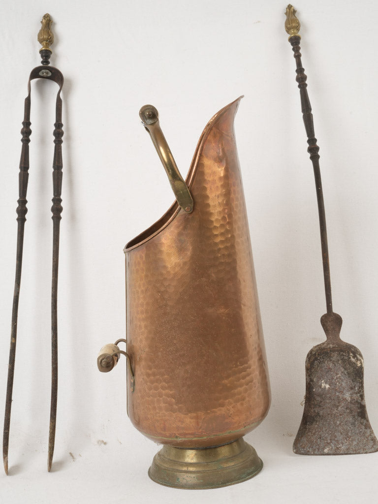 Hand-hammered copper coal scuttle