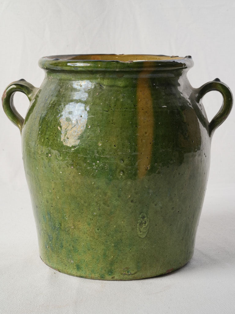 Large Southwest French Terracotta Jar w/ Moss Green Glaze - 9½"