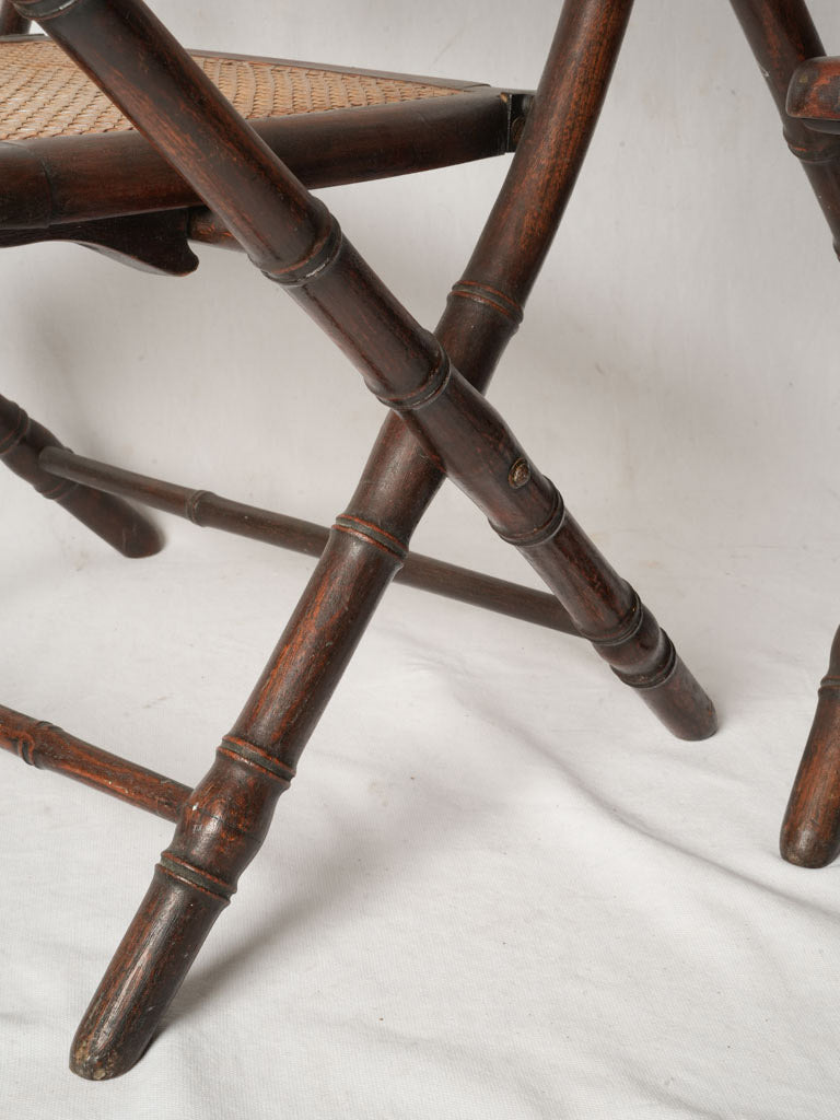 Pair of French Faux Bamboo Folding Chairs w/ Cane Seats and Backs - 33¾"