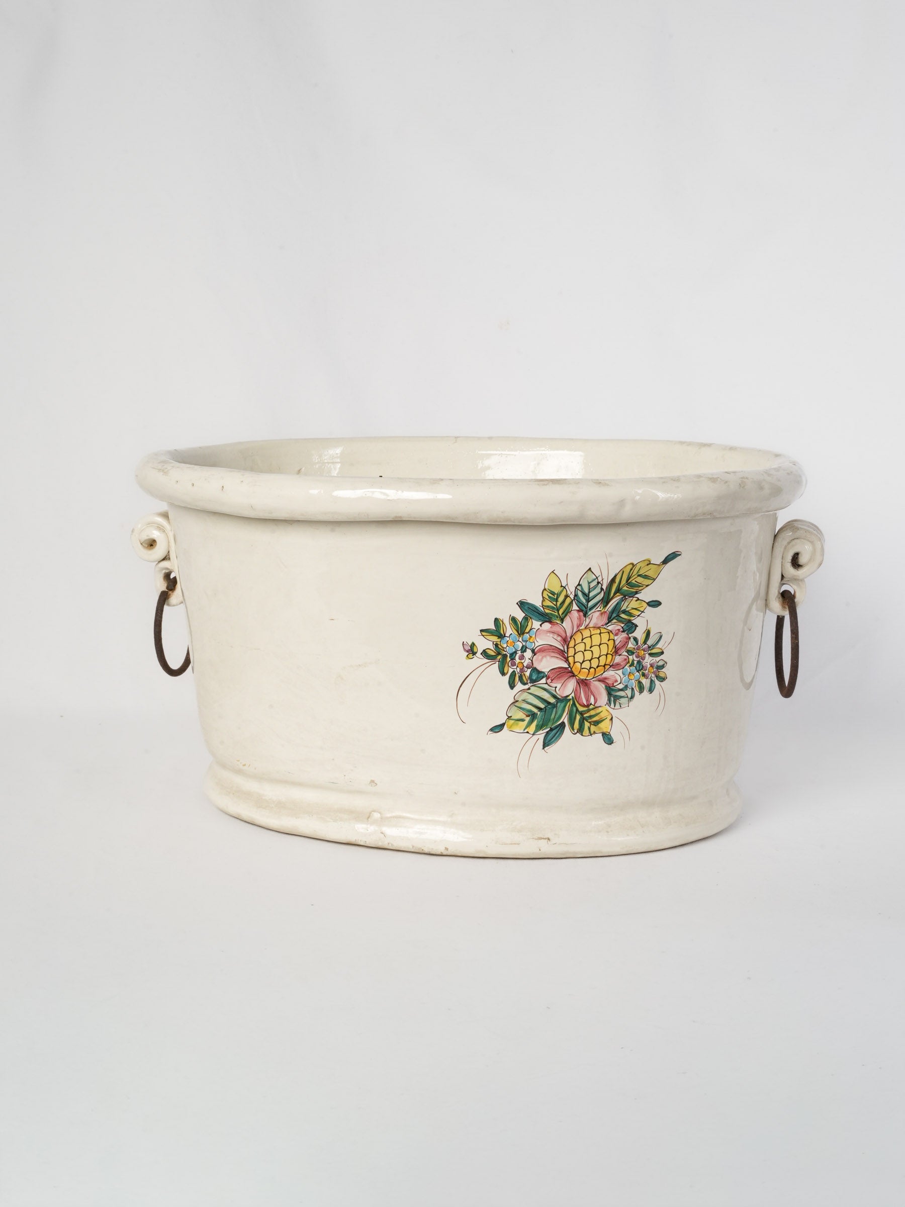 Large Country House Earthenware Basin w/ Floral Decoration - 19¼"