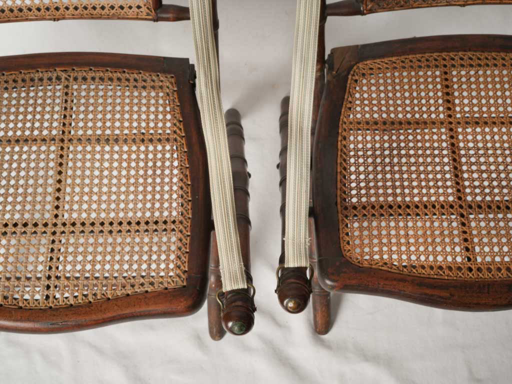 Pair of French Faux Bamboo Folding Chairs w/ Cane Seats and Backs - 33¾"