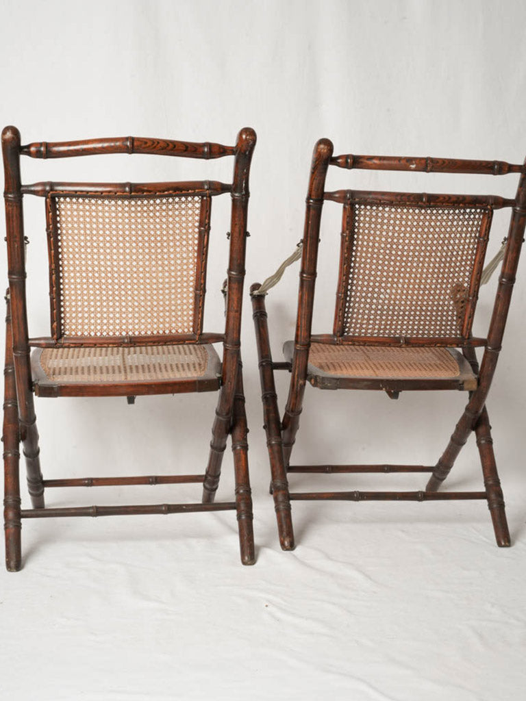 Pair of French Faux Bamboo Folding Chairs w/ Cane Seats and Backs - 33¾"