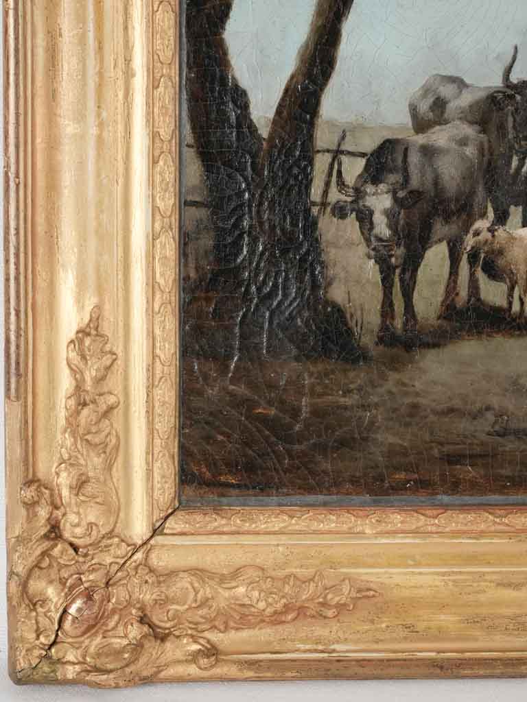 19th century painting of a shepherdess s w. goats, cows & donkey - Louis Robbe (1806-1897)- 20½ x 23¾"