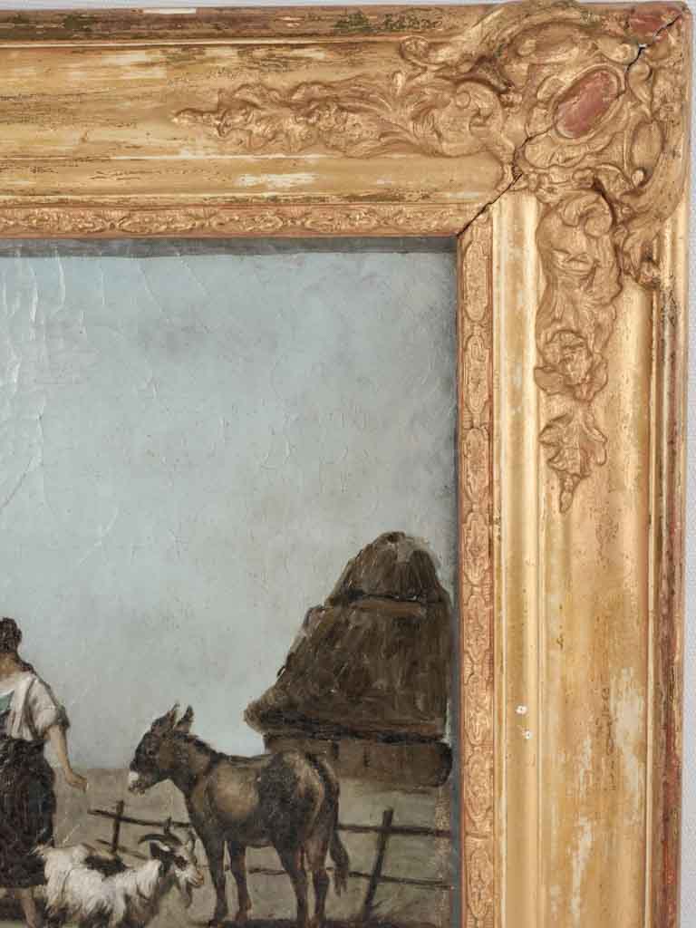 19th century painting of a shepherdess s w. goats, cows & donkey - Louis Robbe (1806-1897)- 20½ x 23¾"