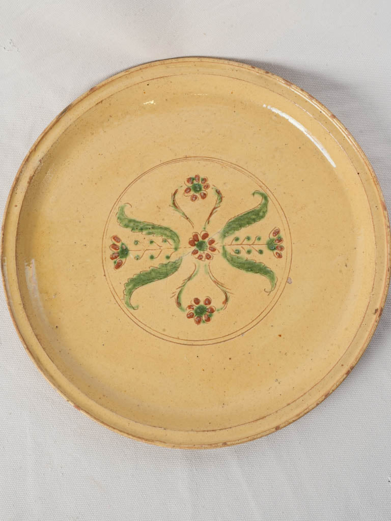 Straw-Yellow Glazed Platter w/ Hand-Painted Floral Motif From Cliousclat - 12½"