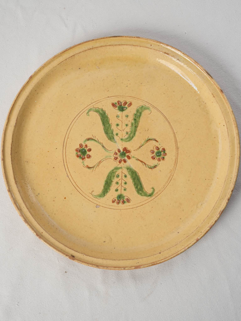 Straw-Yellow Glazed Platter w/ Hand-Painted Floral Motif From Cliousclat - 12½"