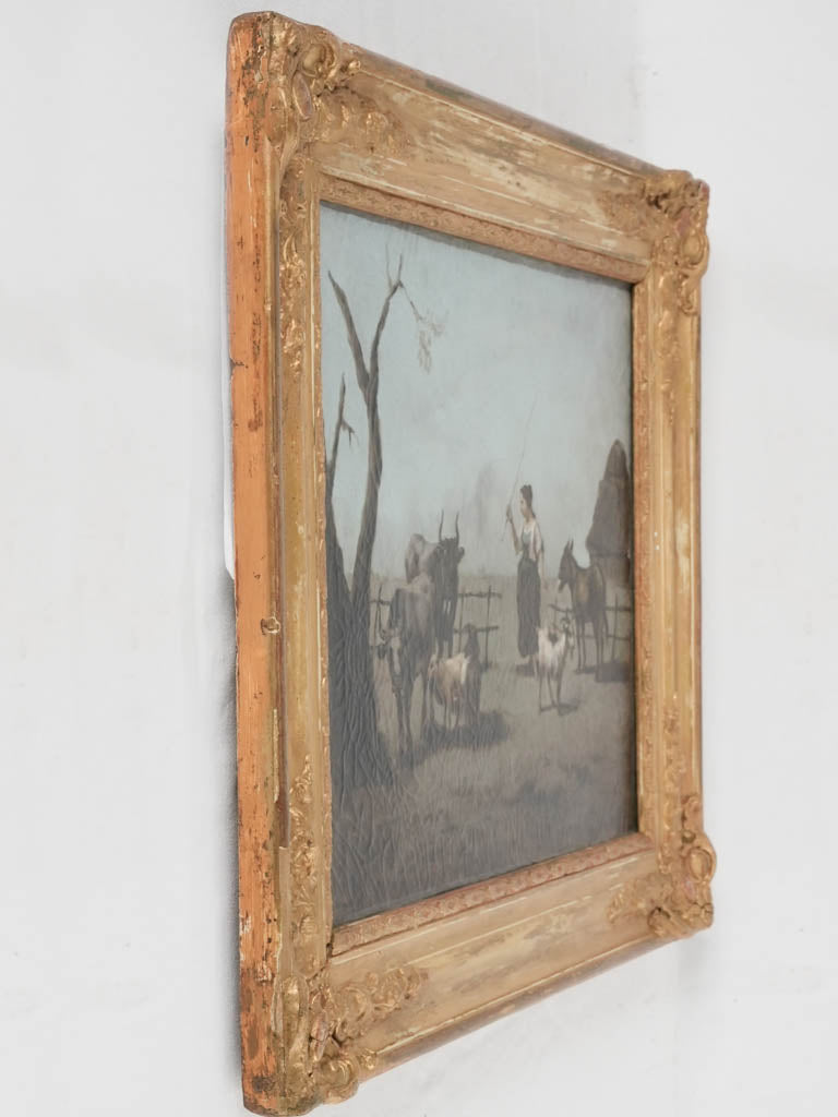 19th century painting of a shepherdess s w. goats, cows & donkey - Louis Robbe (1806-1897)- 20½ x 23¾"