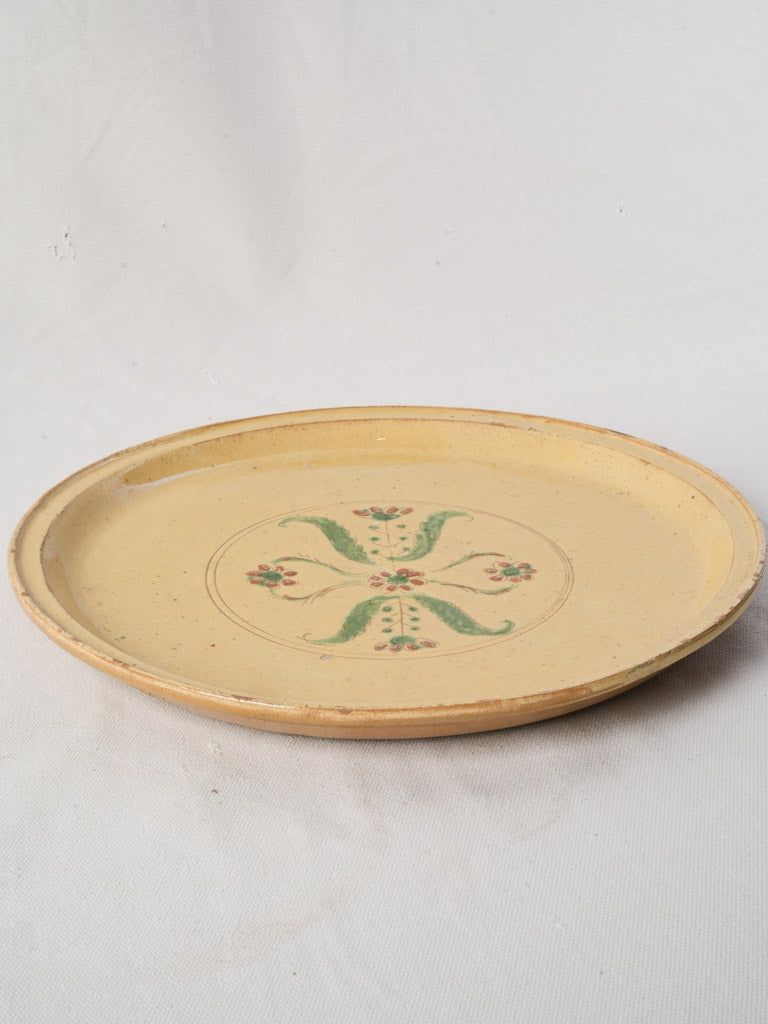 Straw-Yellow Glazed Platter w/ Hand-Painted Floral Motif From Cliousclat - 12½"