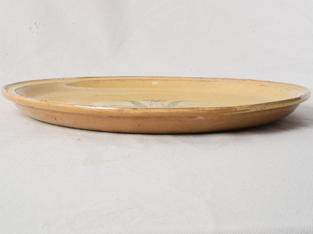 Straw-Yellow Glazed Platter w/ Hand-Painted Floral Motif From Cliousclat - 12½"