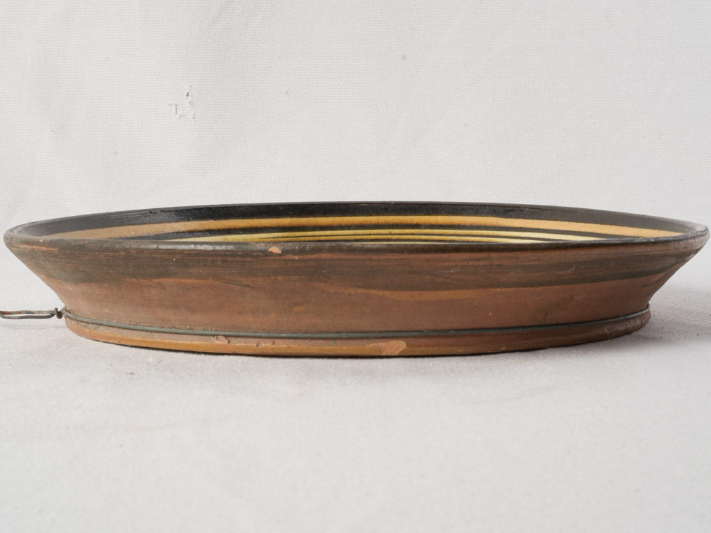 Antique Savoyard Wall-Hanging Platter w/ Graphic Spiral and Flowers - 10¾"