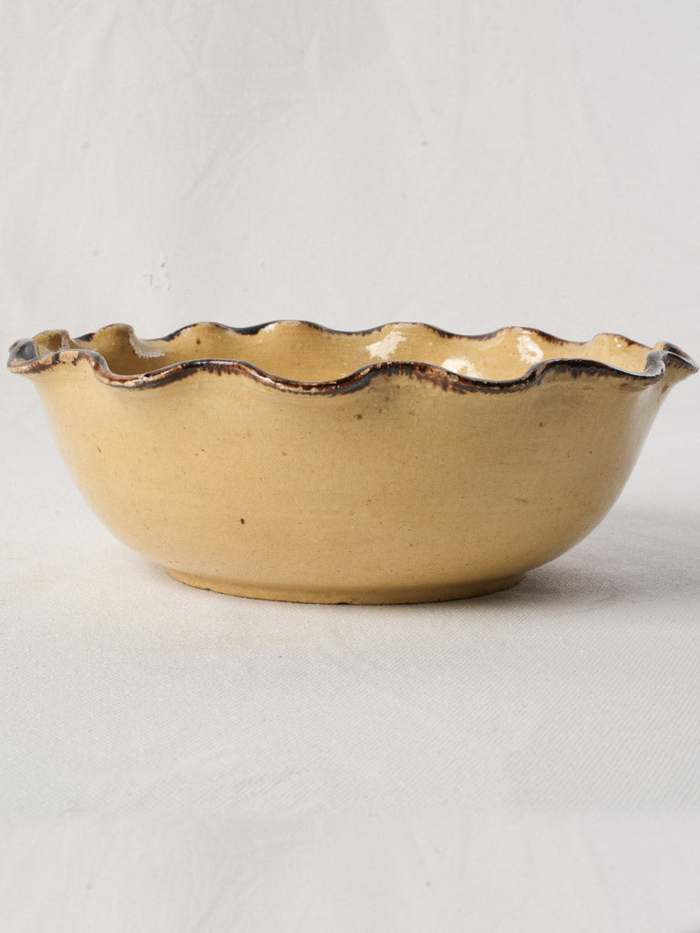 Early 20th Century Savoyard Glazed Terracotta Scalloped Rim Bowl - 9"