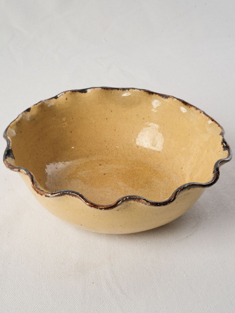 Early 20th Century Savoyard Glazed Terracotta Scalloped Rim Bowl - 9"