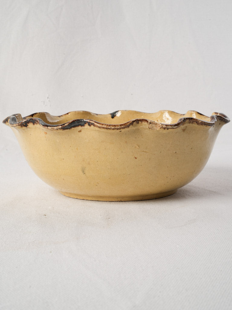 Early 20th Century Savoyard Glazed Terracotta Scalloped Rim Bowl - 9"