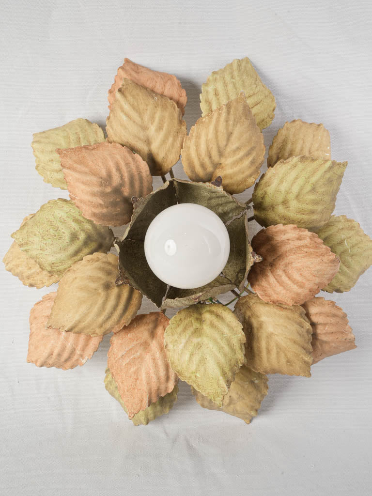 Large Pair of Painted Tole Flowerhead Flush Mounts or Wall Sconces From The 1970s - 17¾"