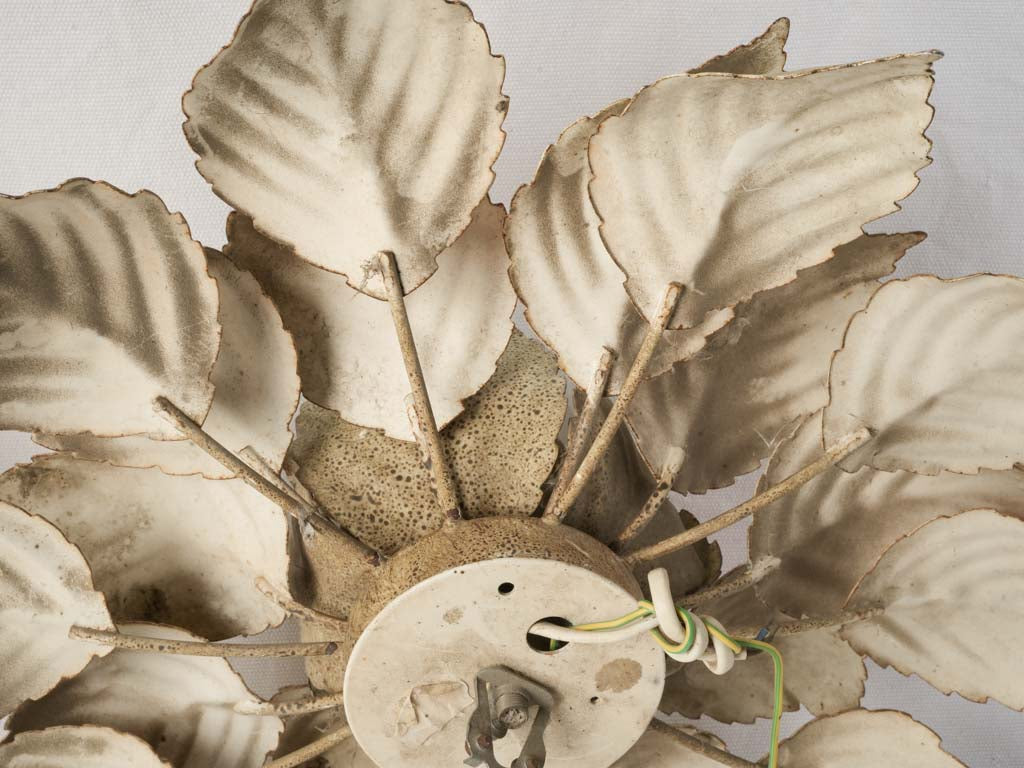 Large Pair of Painted Tole Flowerhead Flush Mounts or Wall Sconces From The 1970s - 17¾"