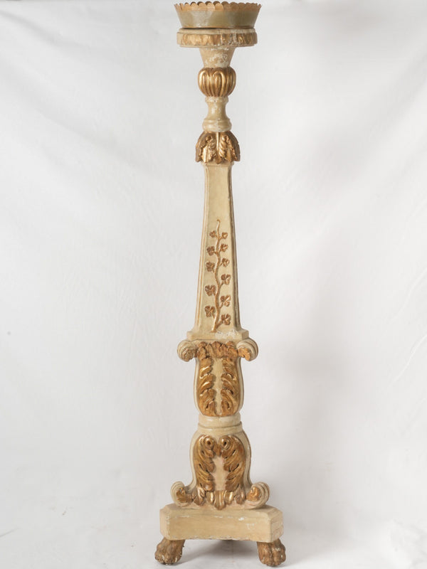 Antique carved wood altar candlestick