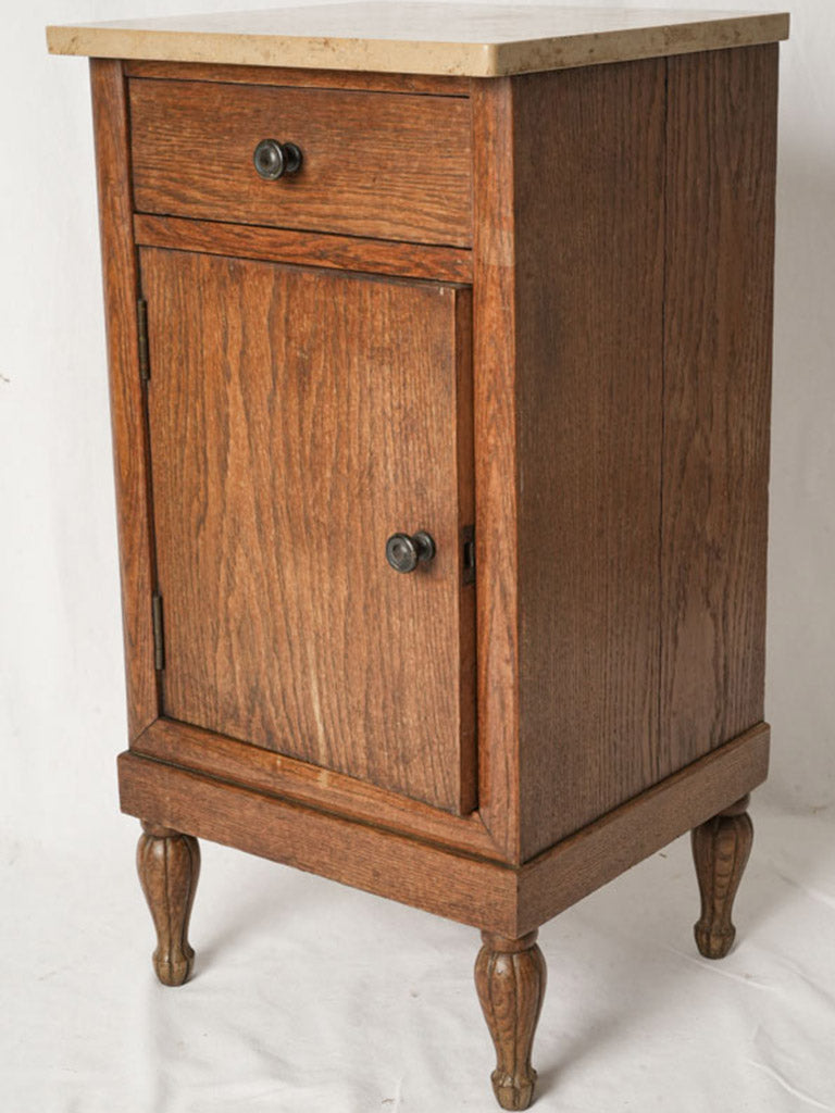 Charming Antique French Provincial Oak Nightstand w/ Marble Top - 30¼"