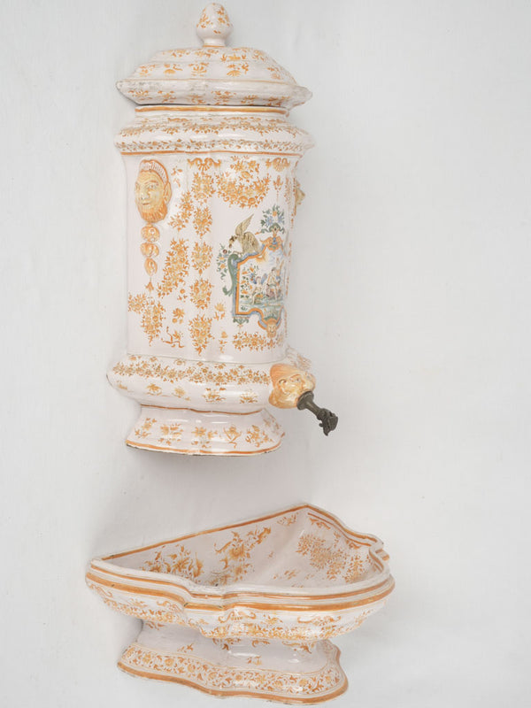 Exquisite, historical, hand-painted, yellow ceramic fountain