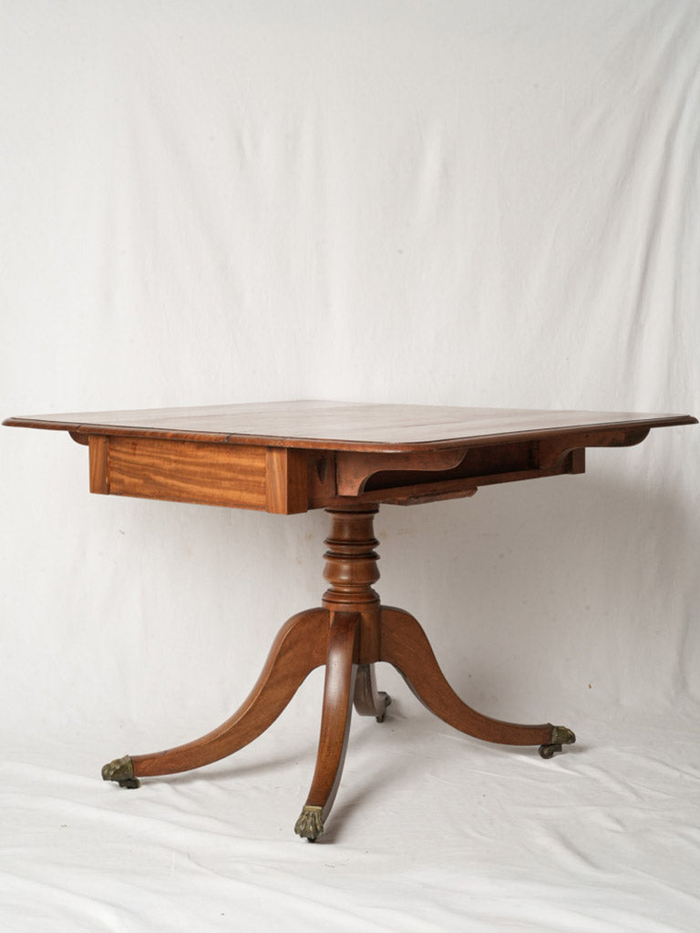 19th Century Drop-Leaf Pedestal Table w/ Lion Paw Feet and Casters
