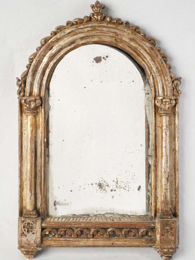 Petite Gothic Revival Mirror C. 1880 W/ Beautiful Original Aged Plate - 21¼" x 13¾"
