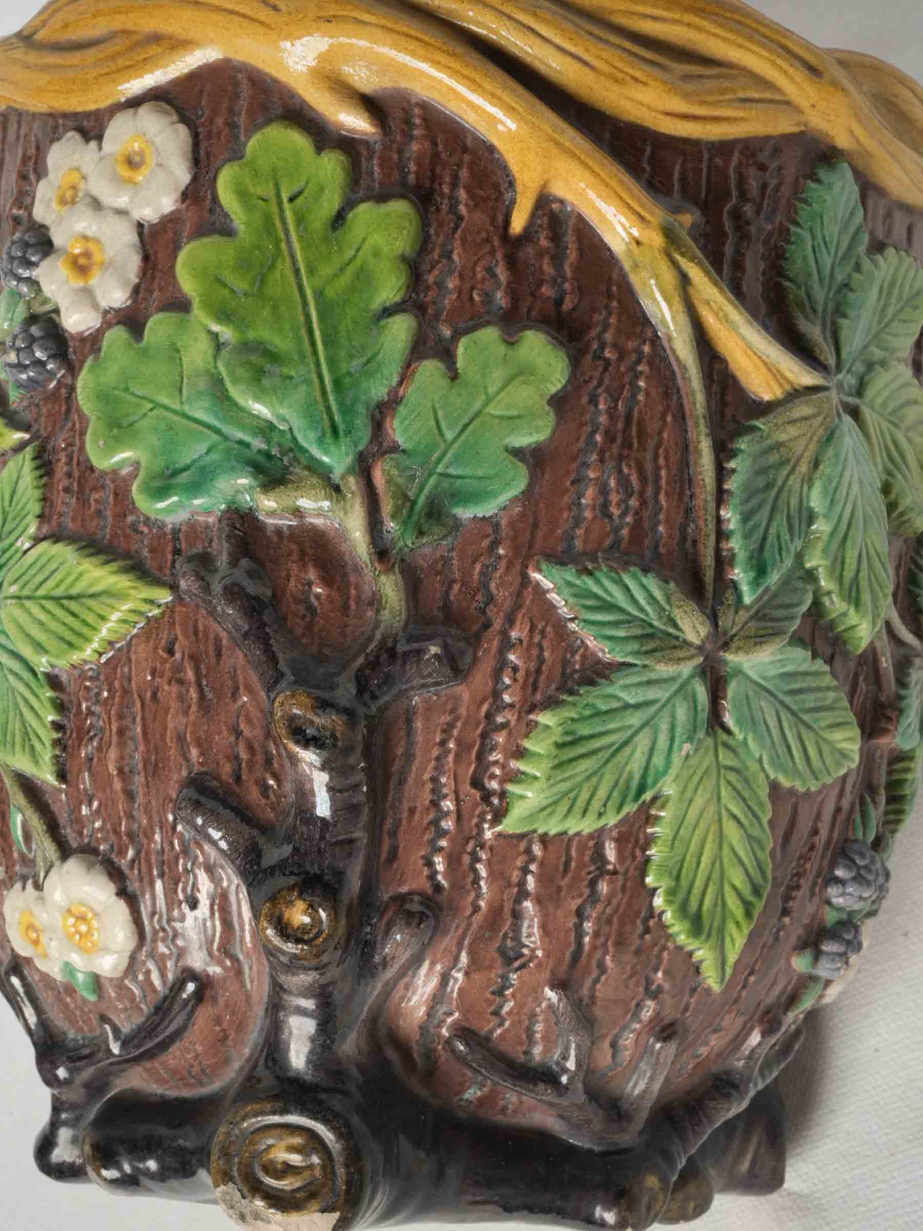 French Art Nouveau Majolica Cachepot w/ Brambles & Blackberries, C. 1900 - 9"