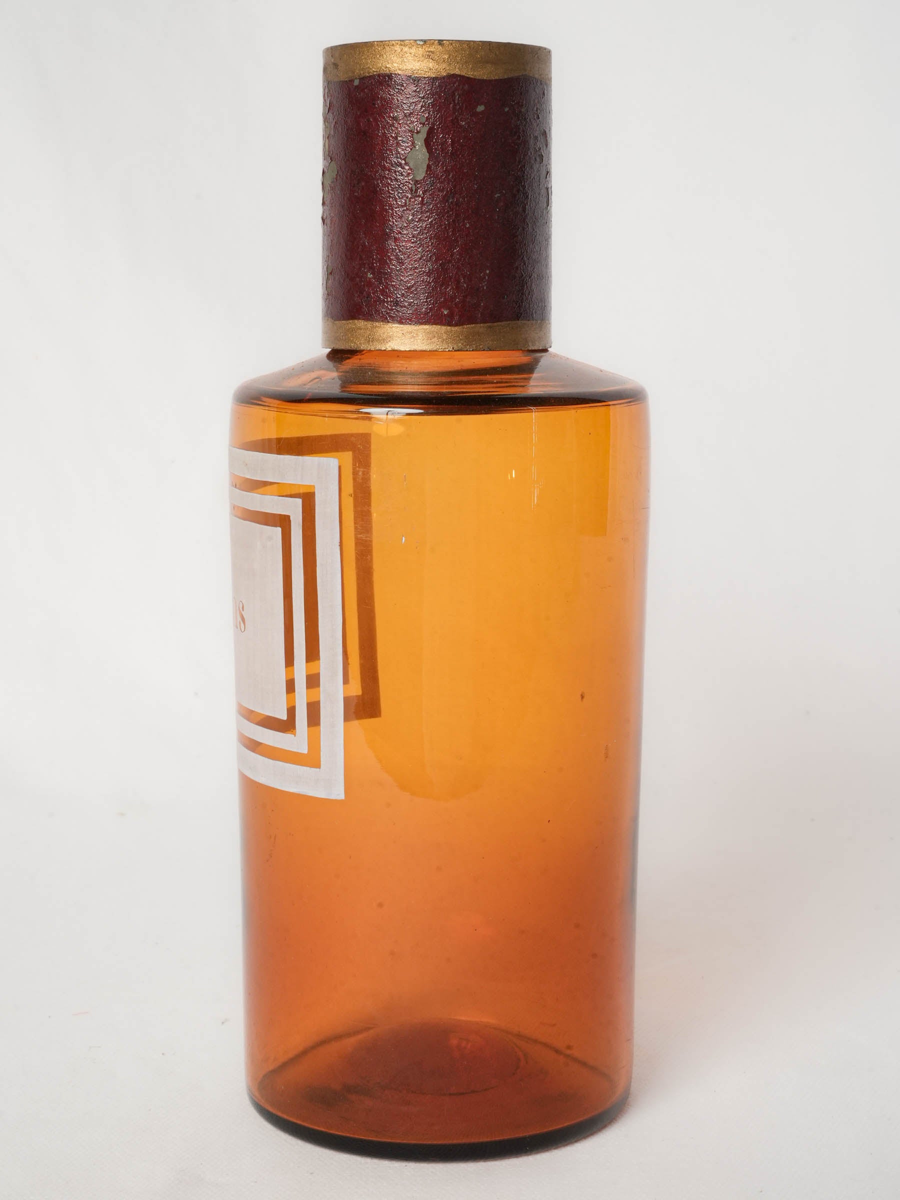 Antique French Amber Glass Apothecary Bottle “Encens”, Circa 1900 - 9¾"