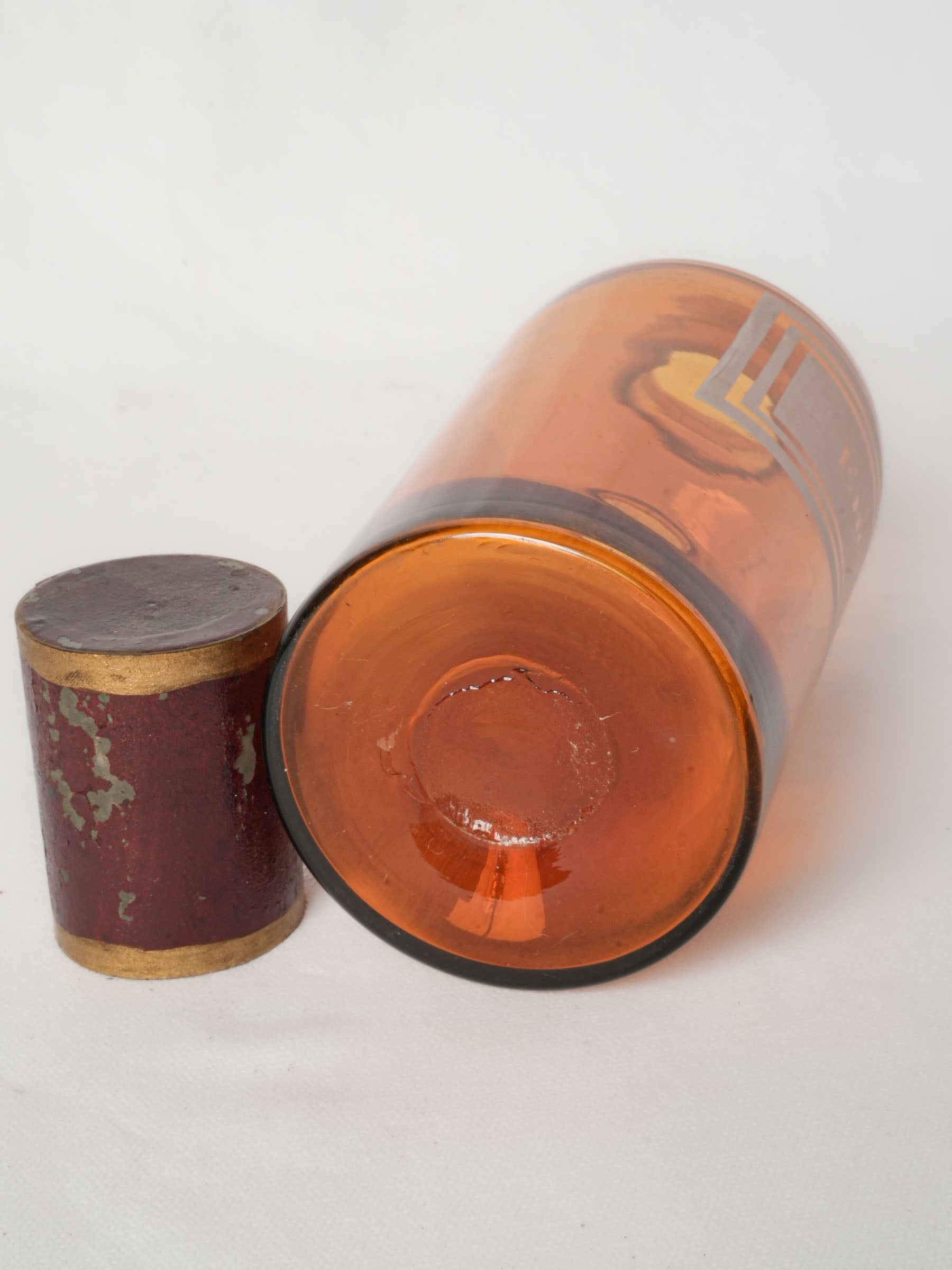 Antique French Amber Glass Apothecary Bottle “Encens”, Circa 1900 - 9¾"