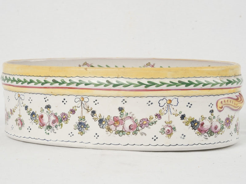 Lovely glazed French cachepot with flowers
