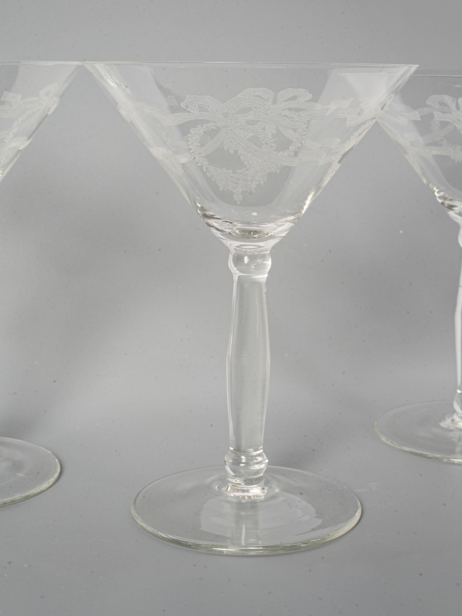 Set of Ten Antique Engraved Crystal Champagne Coupes -  6¼"