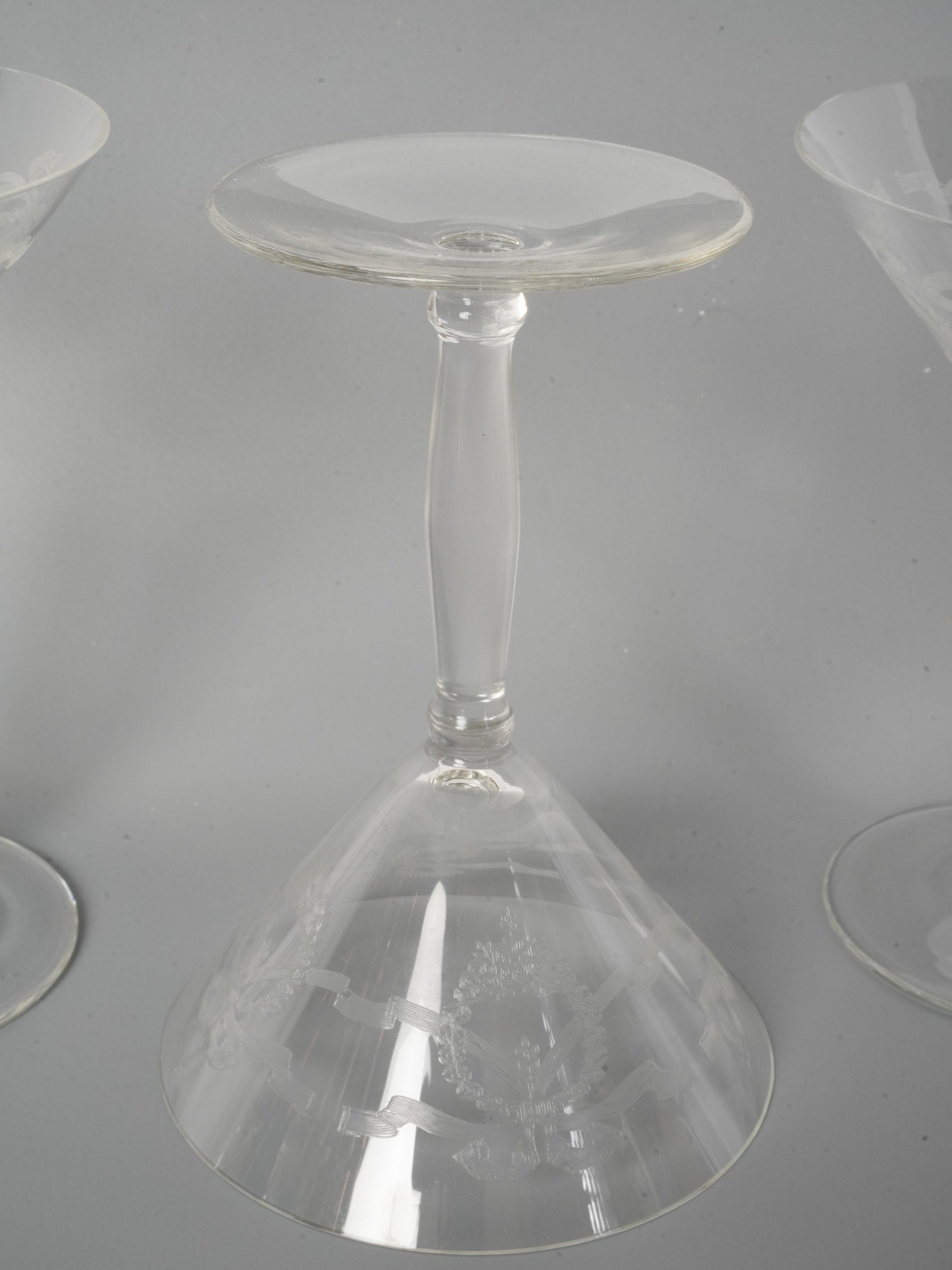 Set of Ten Antique Engraved Crystal Champagne Coupes -  6¼"