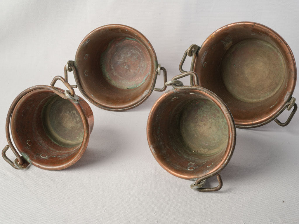 Elegant French Copper Pots with Handles  