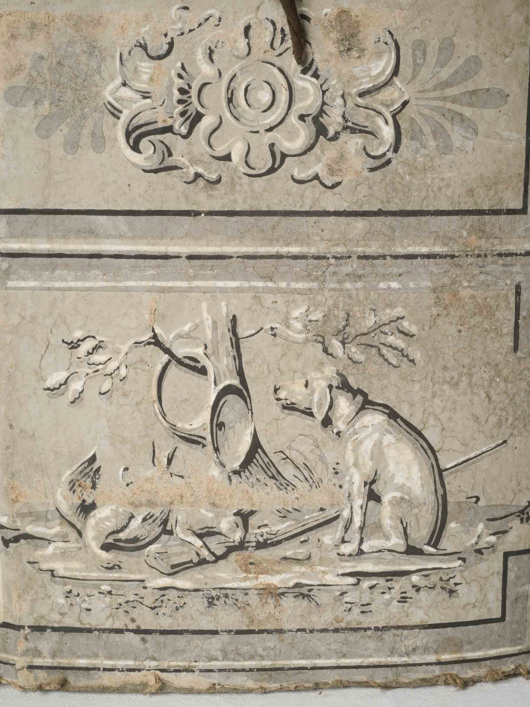 Antique Paper-Covered Hat Box w/ Hunting and Still-Life Motifs - 12½" x 17"