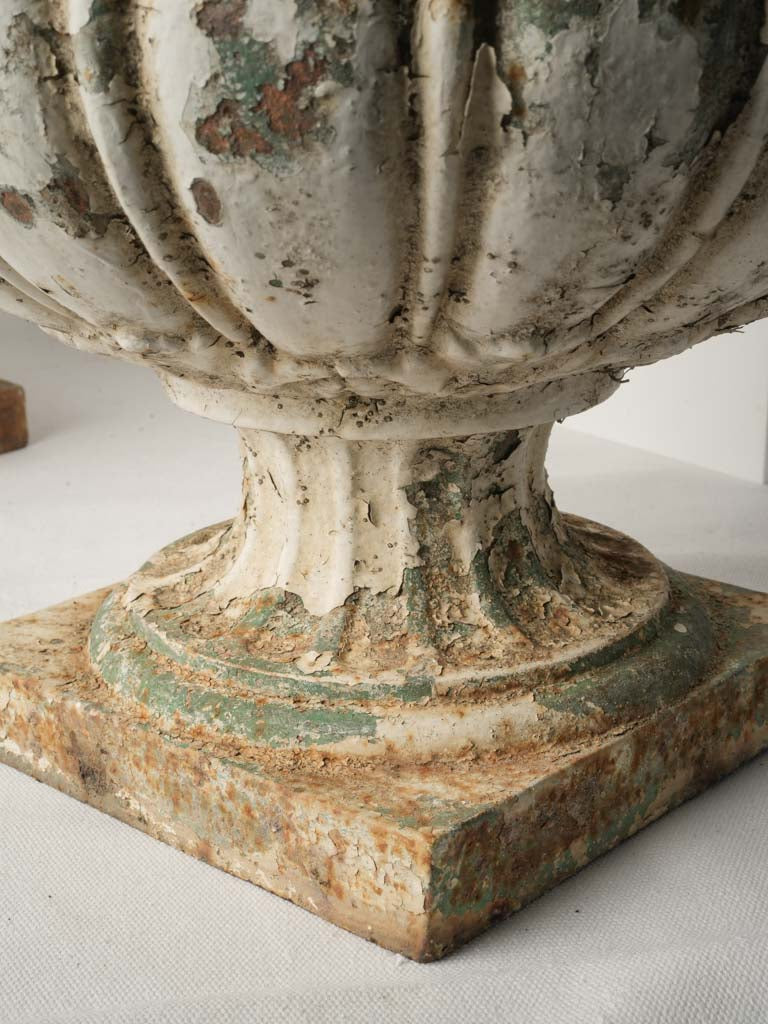 Set of Three French Cast Iron Garden Urns w/ Layered Patina - 13½"