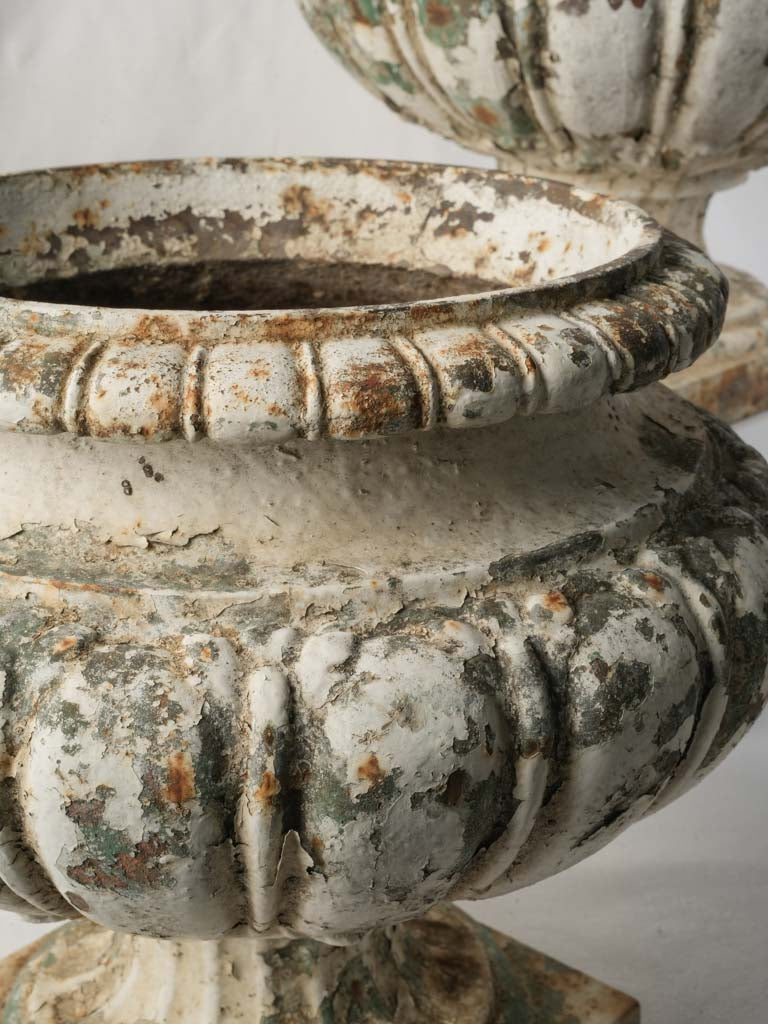 Set of Three French Cast Iron Garden Urns w/ Layered Patina - 13½"