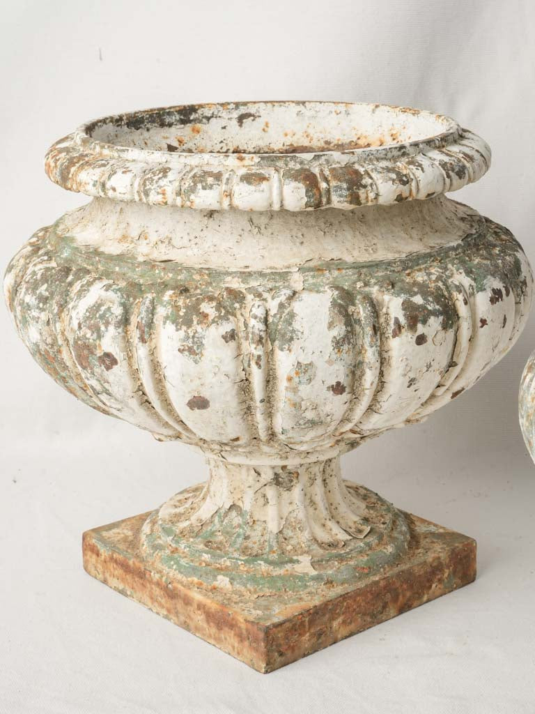 Set of Three French Cast Iron Garden Urns w/ Layered Patina - 13½"