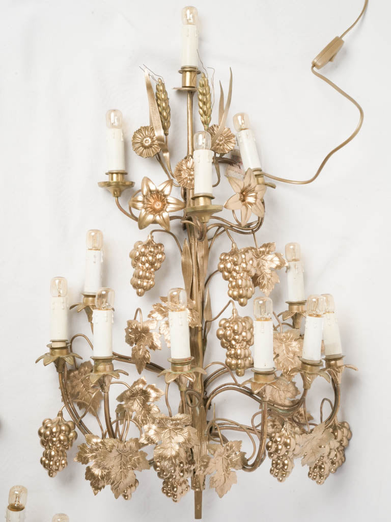 Statement Pair of Mid Century Gilt Brass Wall Sconces - 31"