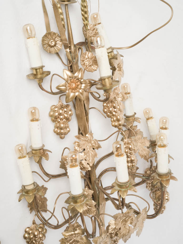 Statement Pair of Mid Century Gilt Brass Wall Sconces - 31"