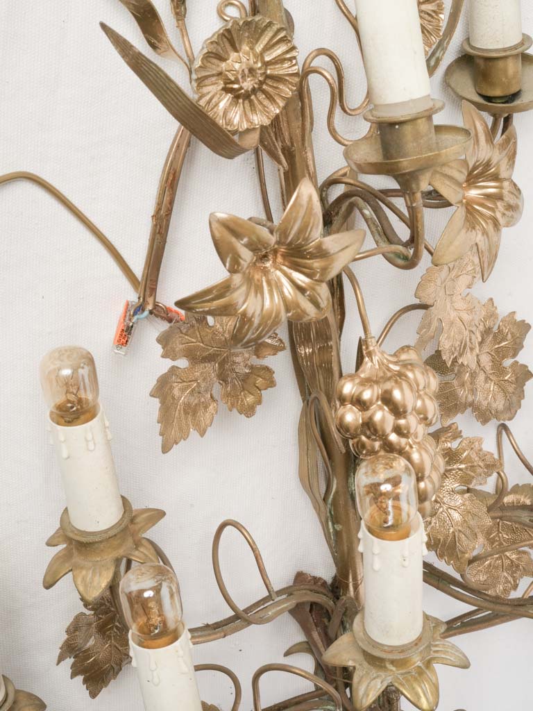 Statement Pair of Mid Century Gilt Brass Wall Sconces - 31"