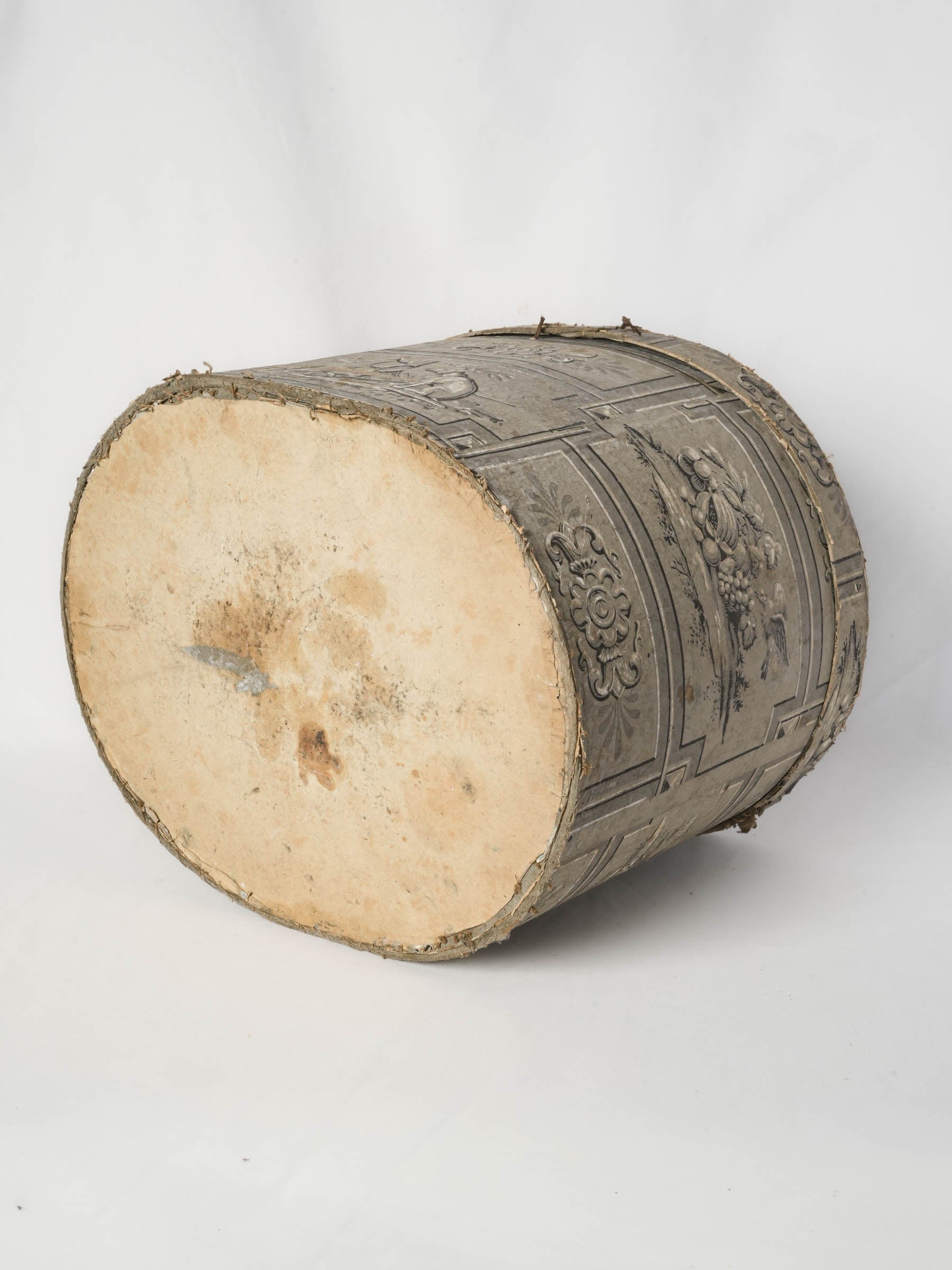 Antique Paper-Covered Hat Box w/ Hunting and Still-Life Motifs - 12½" x 17"