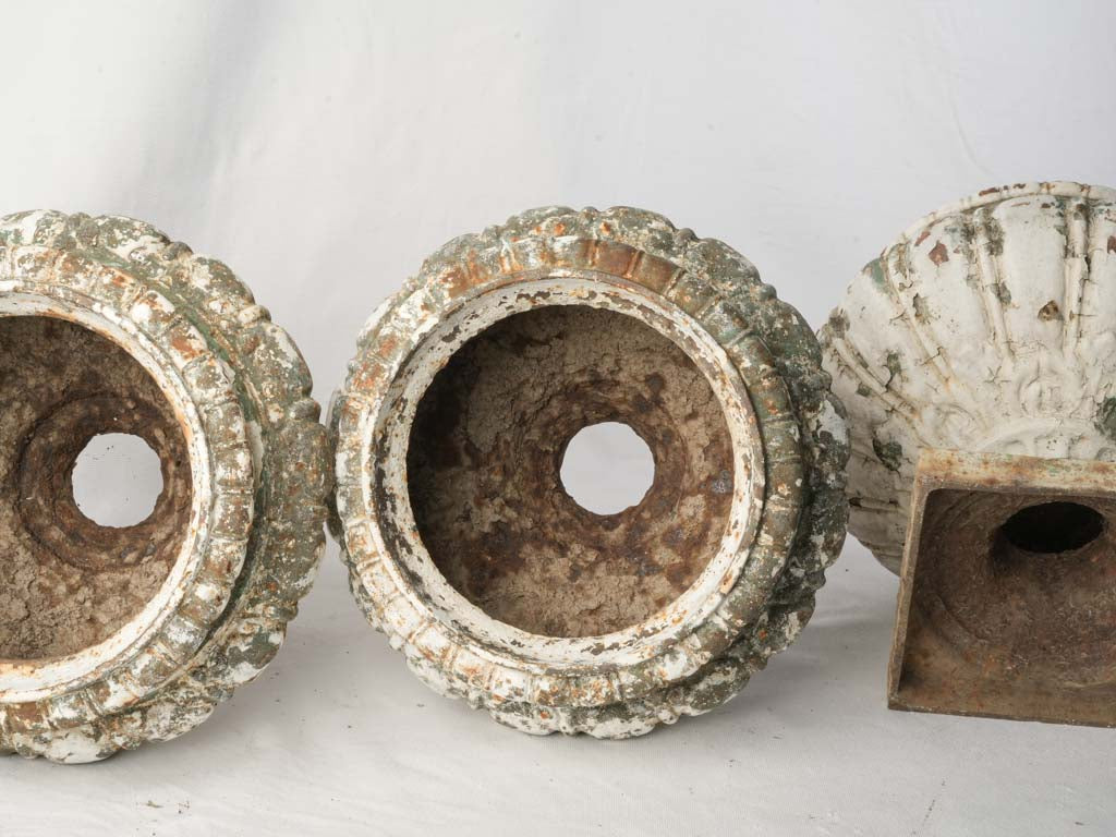 Set of Three French Cast Iron Garden Urns w/ Layered Patina - 13½"