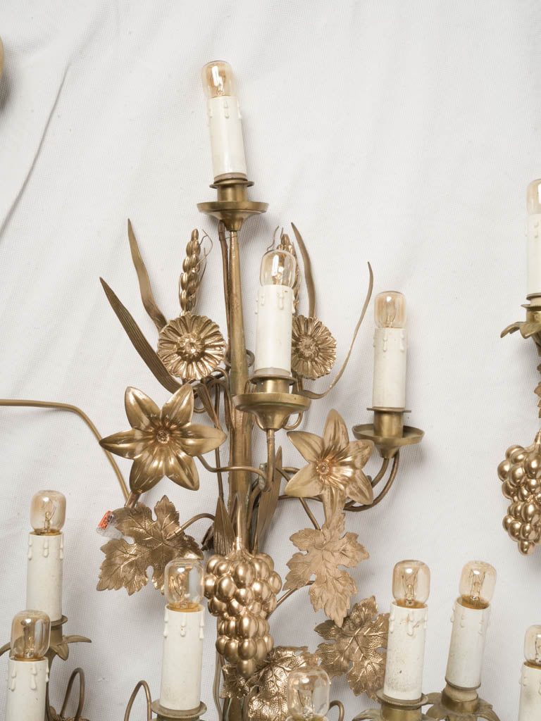 Statement Pair of Mid Century Gilt Brass Wall Sconces - 31"