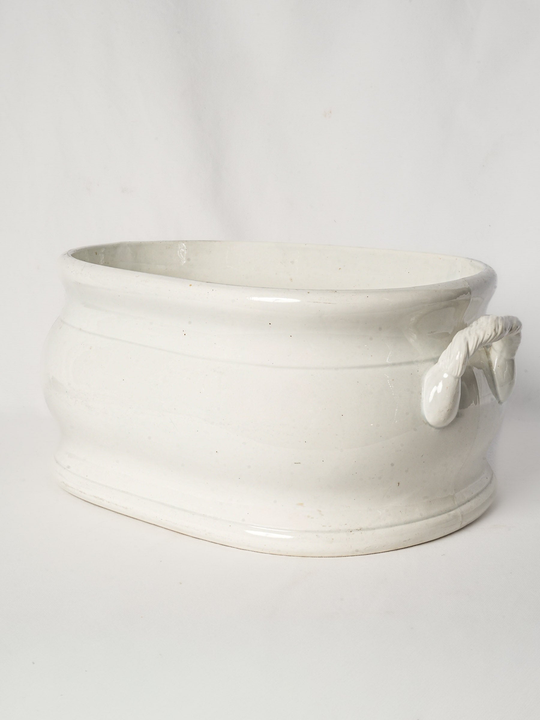 Large Oval Faience Foot Bath w/ Rope-Twist Handles by Jules Vieillard, 19th Century - 20"