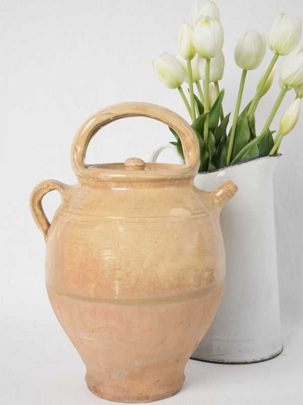 Antique French cruche w/ petit spout & yellow-beige glaze 13"