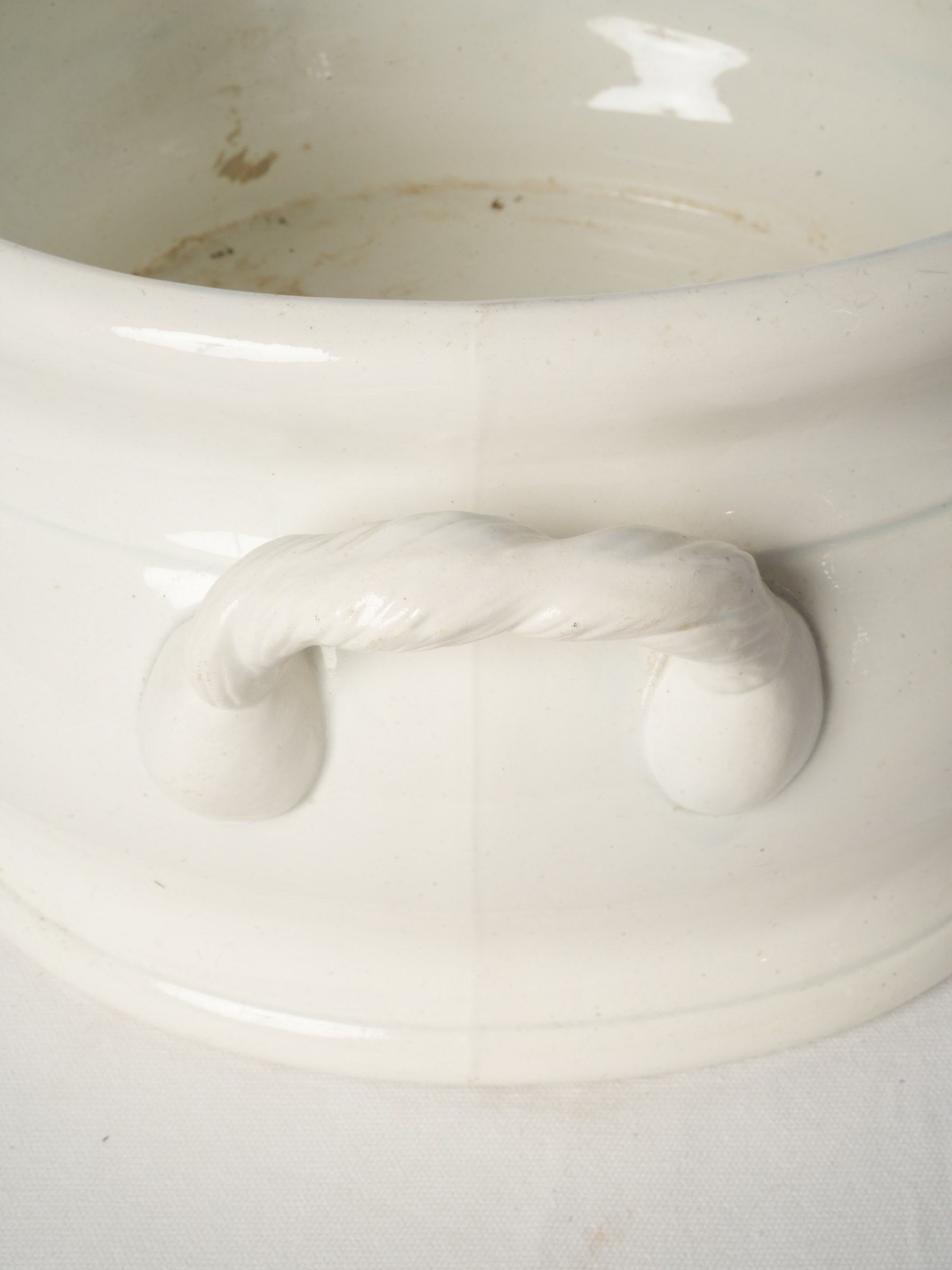 Large Oval Faience Foot Bath w/ Rope-Twist Handles by Jules Vieillard, 19th Century - 20"